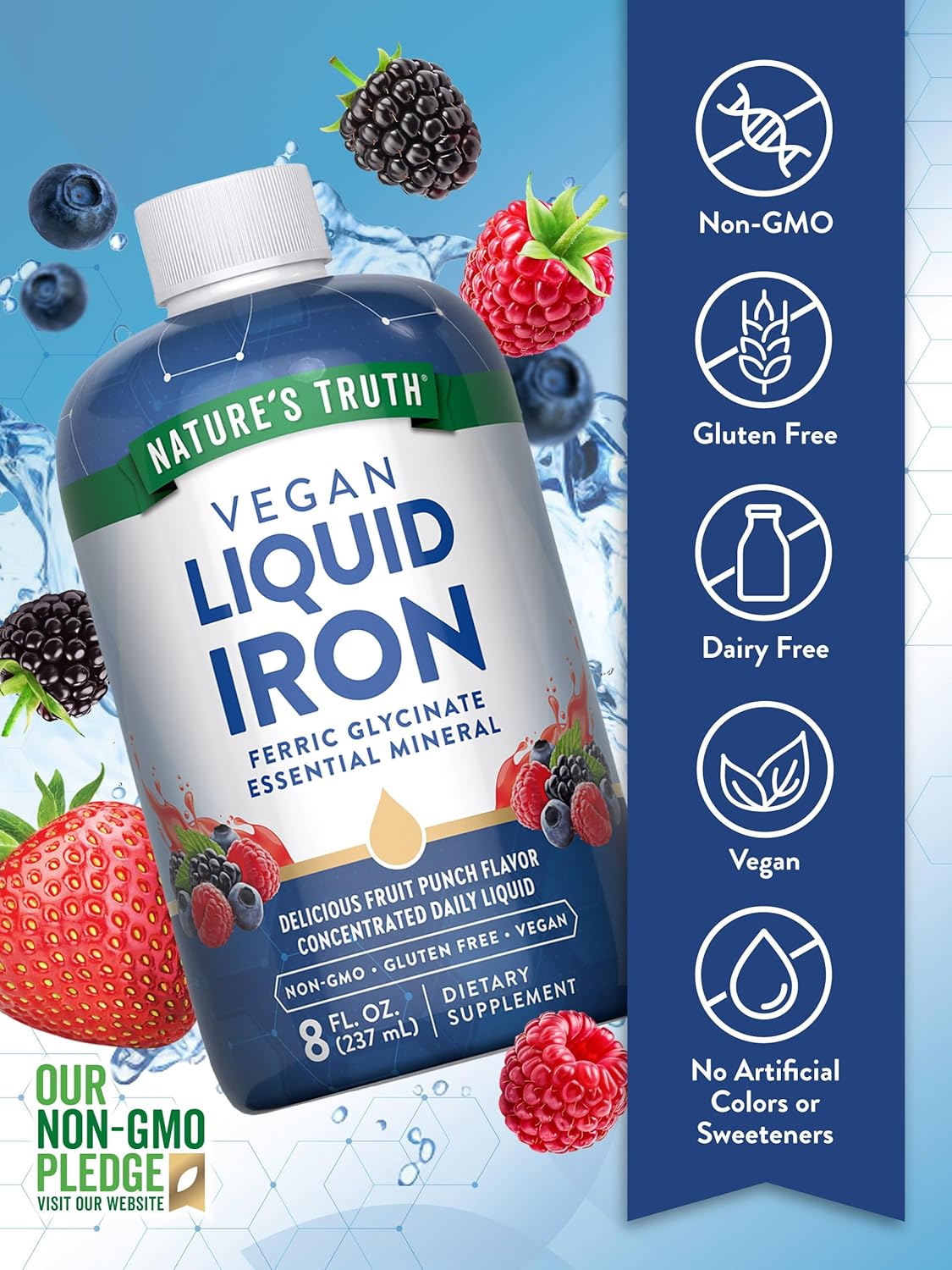 18mg Liquid Iron Drops Supplement | Essential Mineral | Vegan, Non-GMO, Gluten Free by Nature's Truth