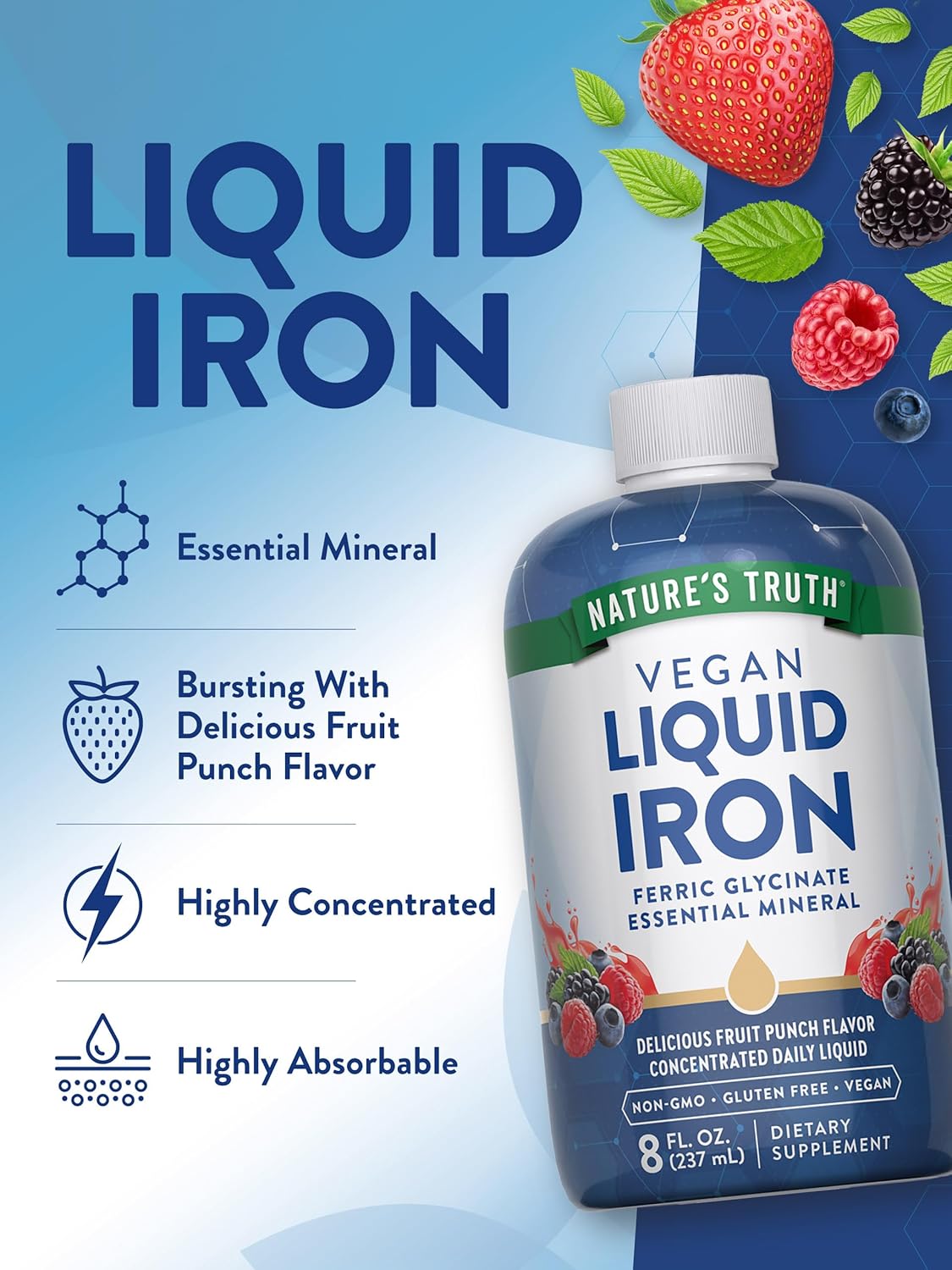 18mg Liquid Iron Drops Supplement | Essential Mineral | Vegan, Non-GMO, Gluten Free by Nature's Truth