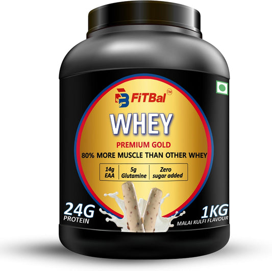 1kg FiTBal Whey Premium Gold Protein Powder in Malai Kulfi Flavor - High Quality Supplement for Fitness Goals