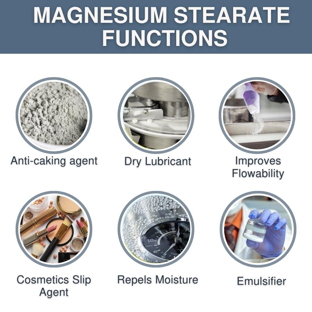 1kg Magnesium Stearate Powder for Tablet Press Machine - Dry Lubricant for Anti-Sticking & Flowing - Halal, Kosher, Vegan - 2.2 lb