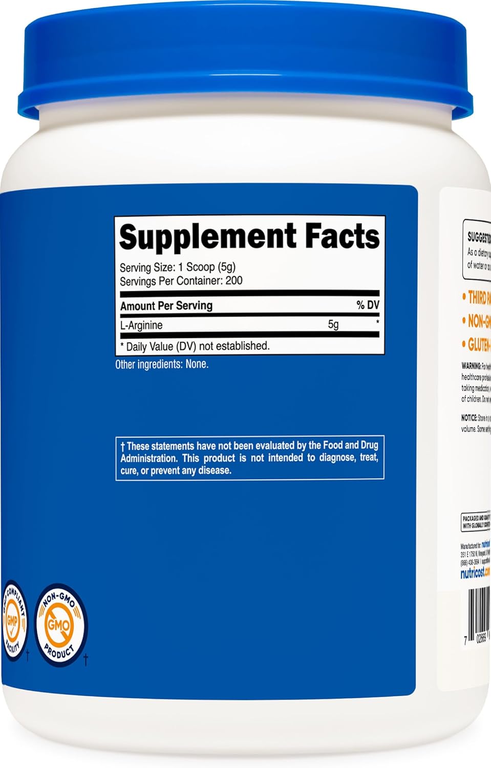 1KG Nutricost L-Arginine Powder - Pure 5g L-Arginine Per Serving