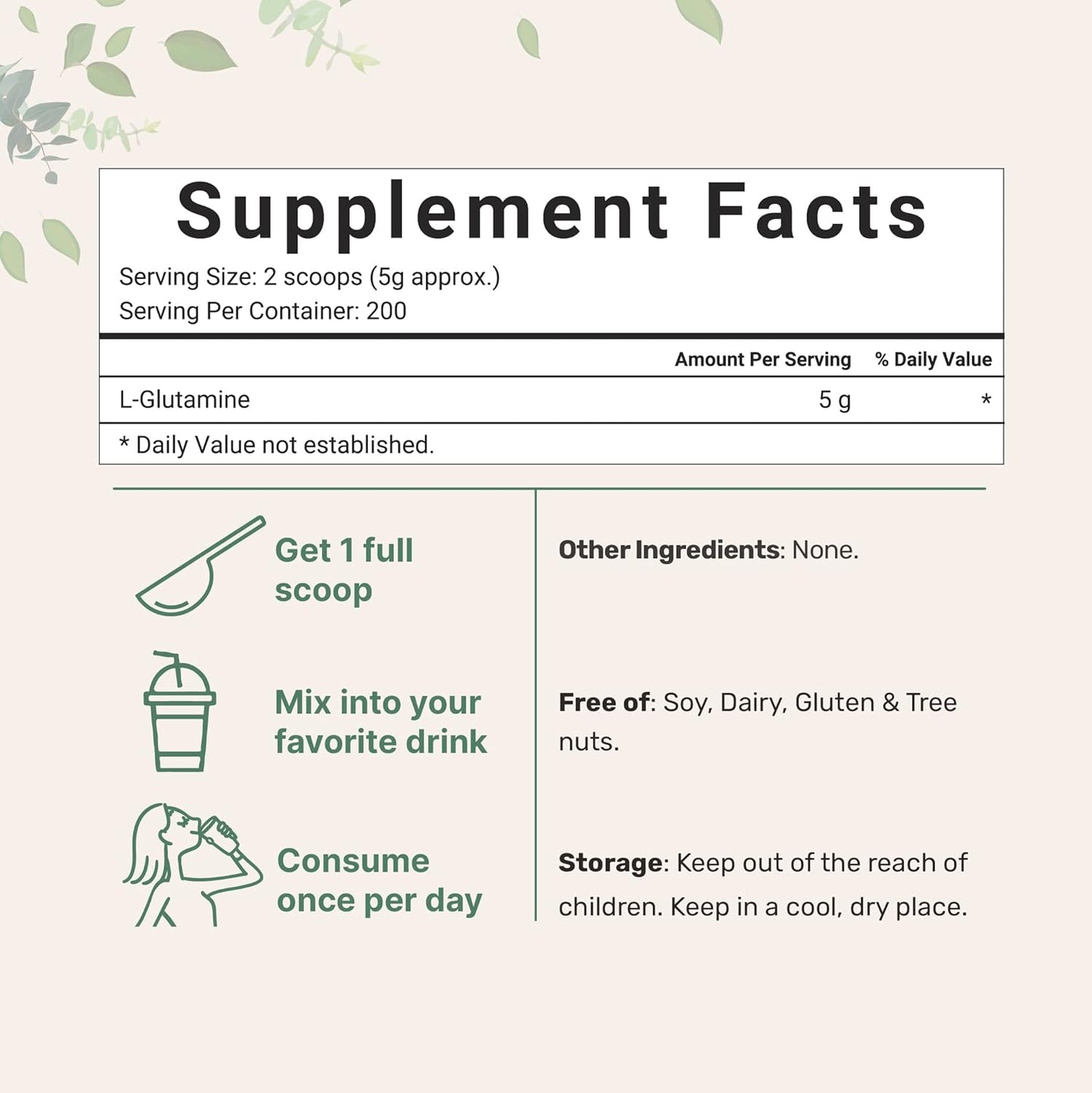 1Kg Pure L Glutamine Powder: Supports Gut Health, Muscle Recovery, Post Workout - Unflavored, Vegan, No Additives - Non-GMO & Gluten-Free