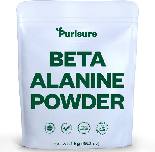 1kg Purisure Beta Alanine Powder: Pure Pre-Workout Supplement for Energy & Endurance - 1,334 Servings for Men and Women