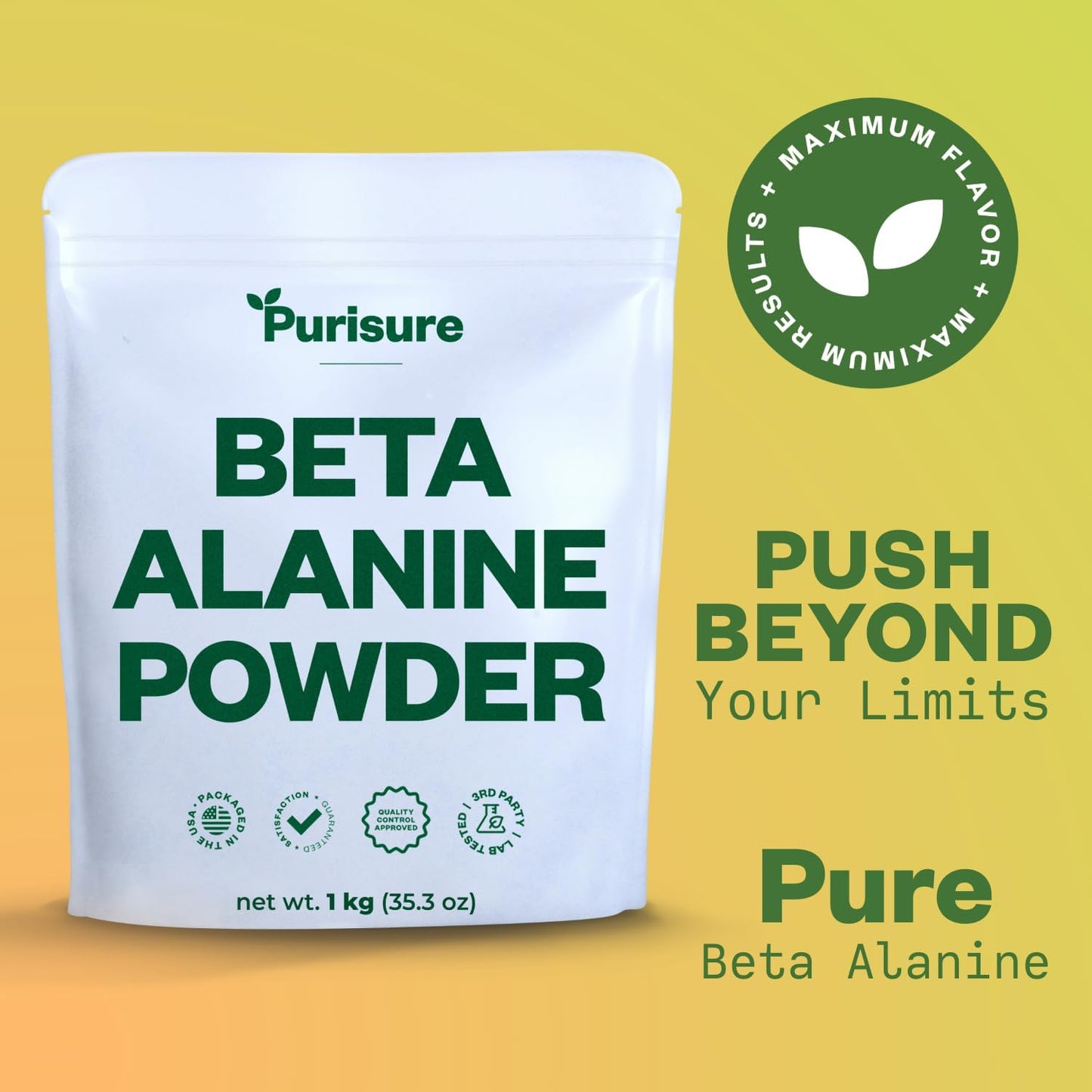 1kg Purisure Beta Alanine Powder: Pure Pre-Workout Supplement for Energy & Endurance - 1,334 Servings for Men and Women