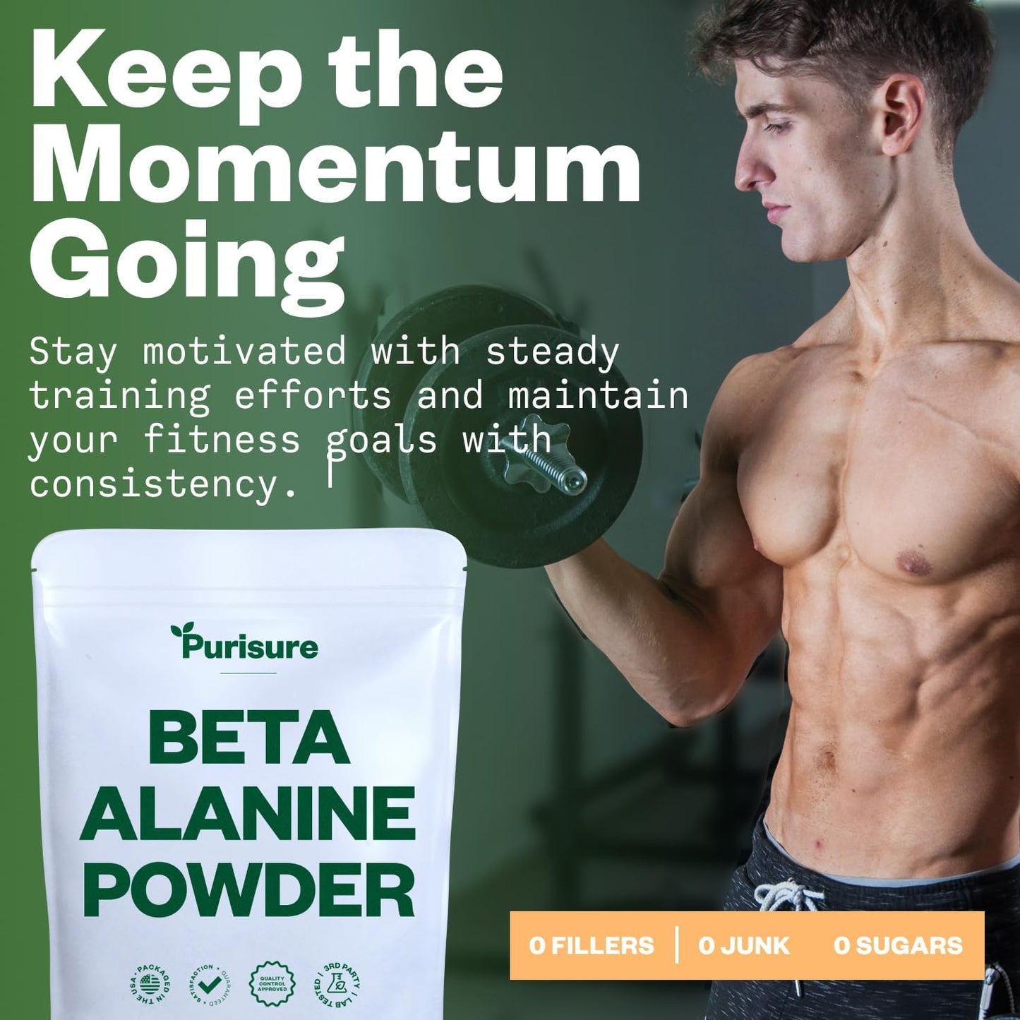 1kg Purisure Beta Alanine Powder: Pure Pre-Workout Supplement for Energy & Endurance - 1,334 Servings for Men and Women