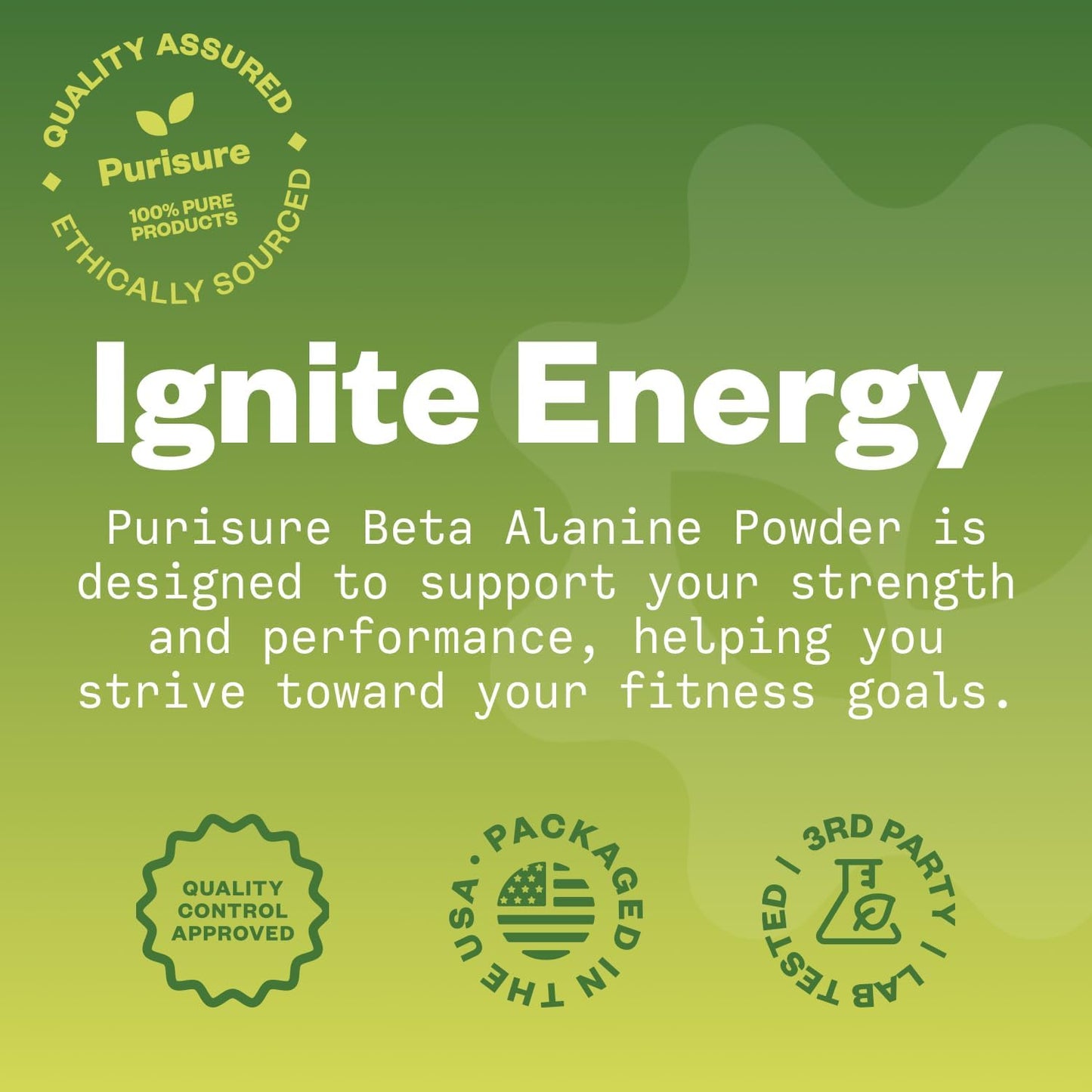 1kg Purisure Beta Alanine Powder: Pure Pre-Workout Supplement for Energy & Endurance - 1,334 Servings for Men and Women