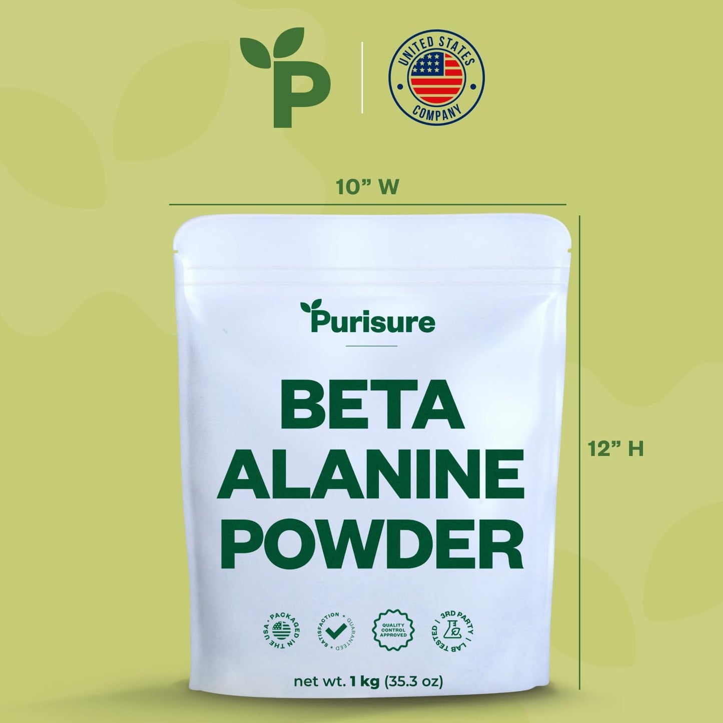 1kg Purisure Beta Alanine Powder: Pure Pre-Workout Supplement for Energy & Endurance - 1,334 Servings for Men and Women
