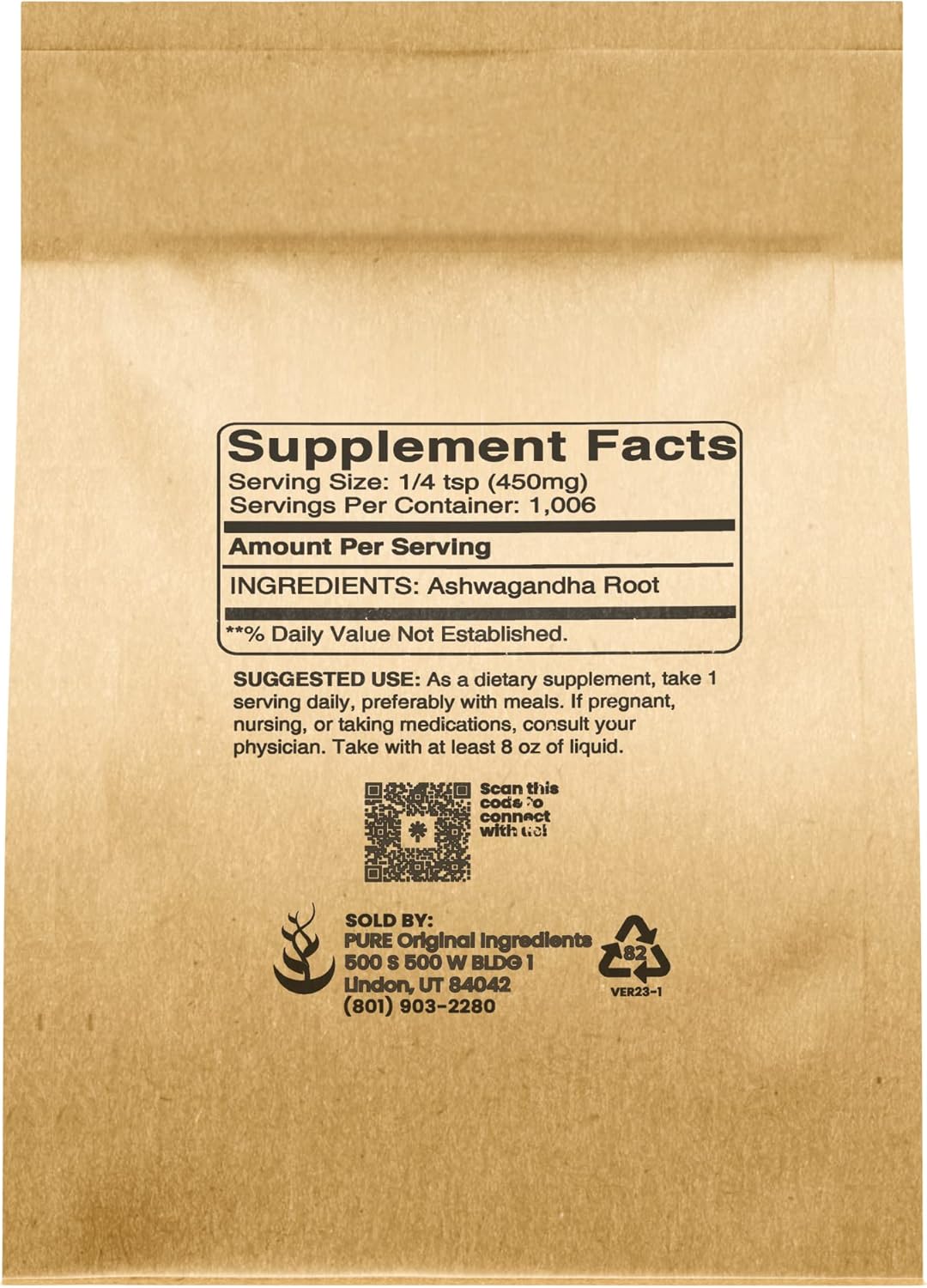 1lb Ashwagandha: Pure Original Vegan Gluten-Free Ingredients, Lab-Verified