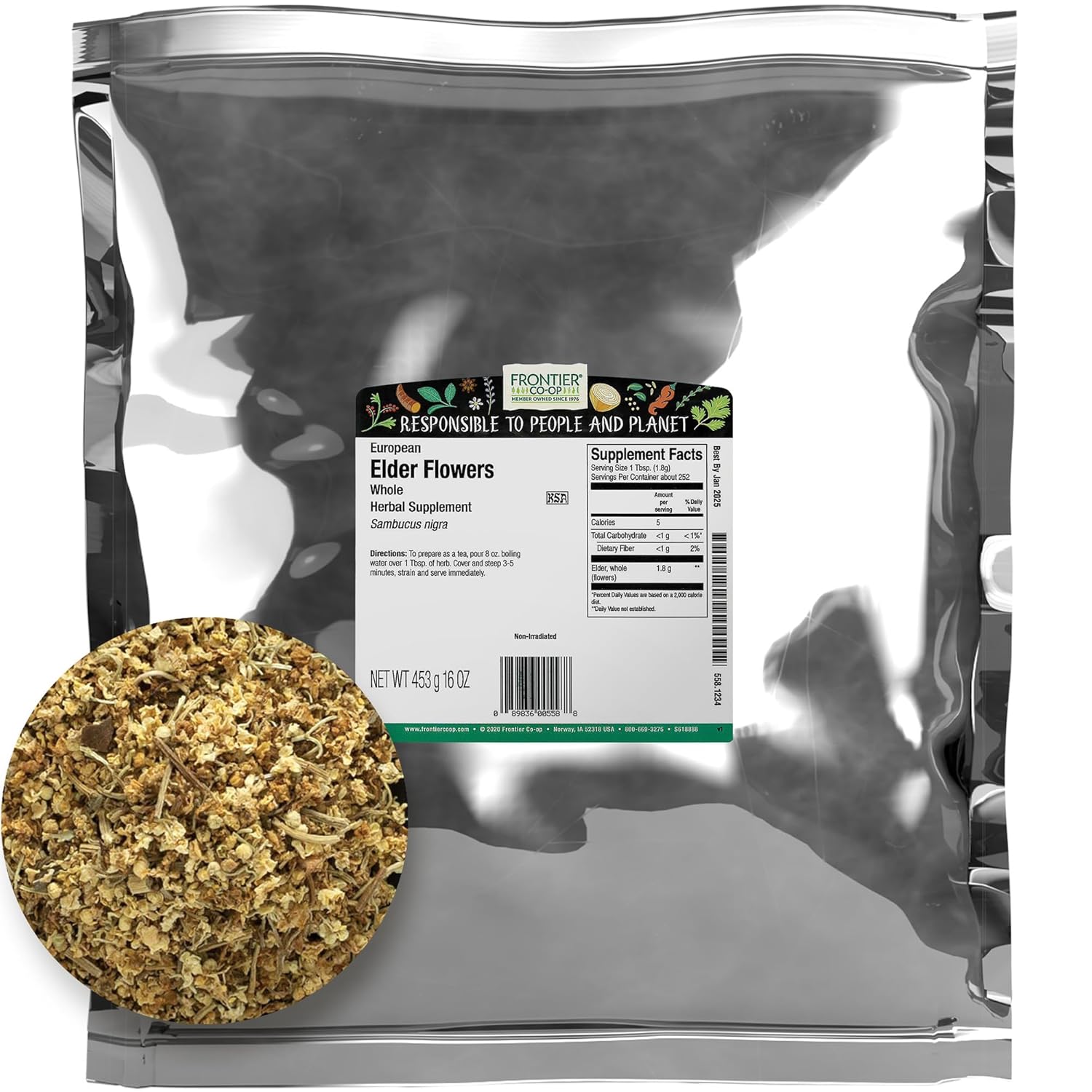 1lb Bulk Bag of European Whole Dried Elderflower for Culinary & Herbal Use - Ideal for Elderflower Tea - Kosher Certified