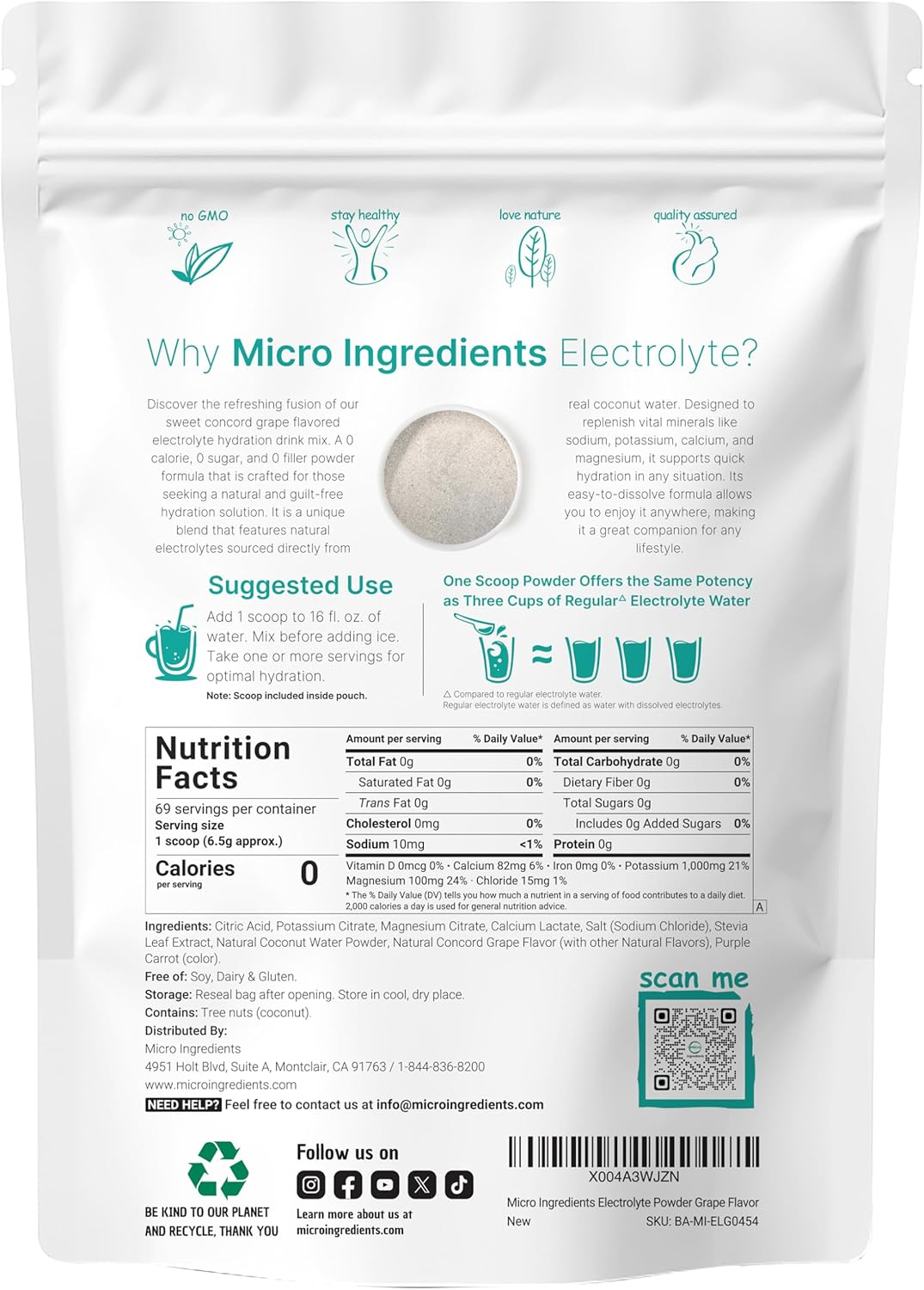 1lb Electrolyte Powder with High Potassium & Sweet Grape Flavor - Keto Friendly & Non-GMO - 69 Servings