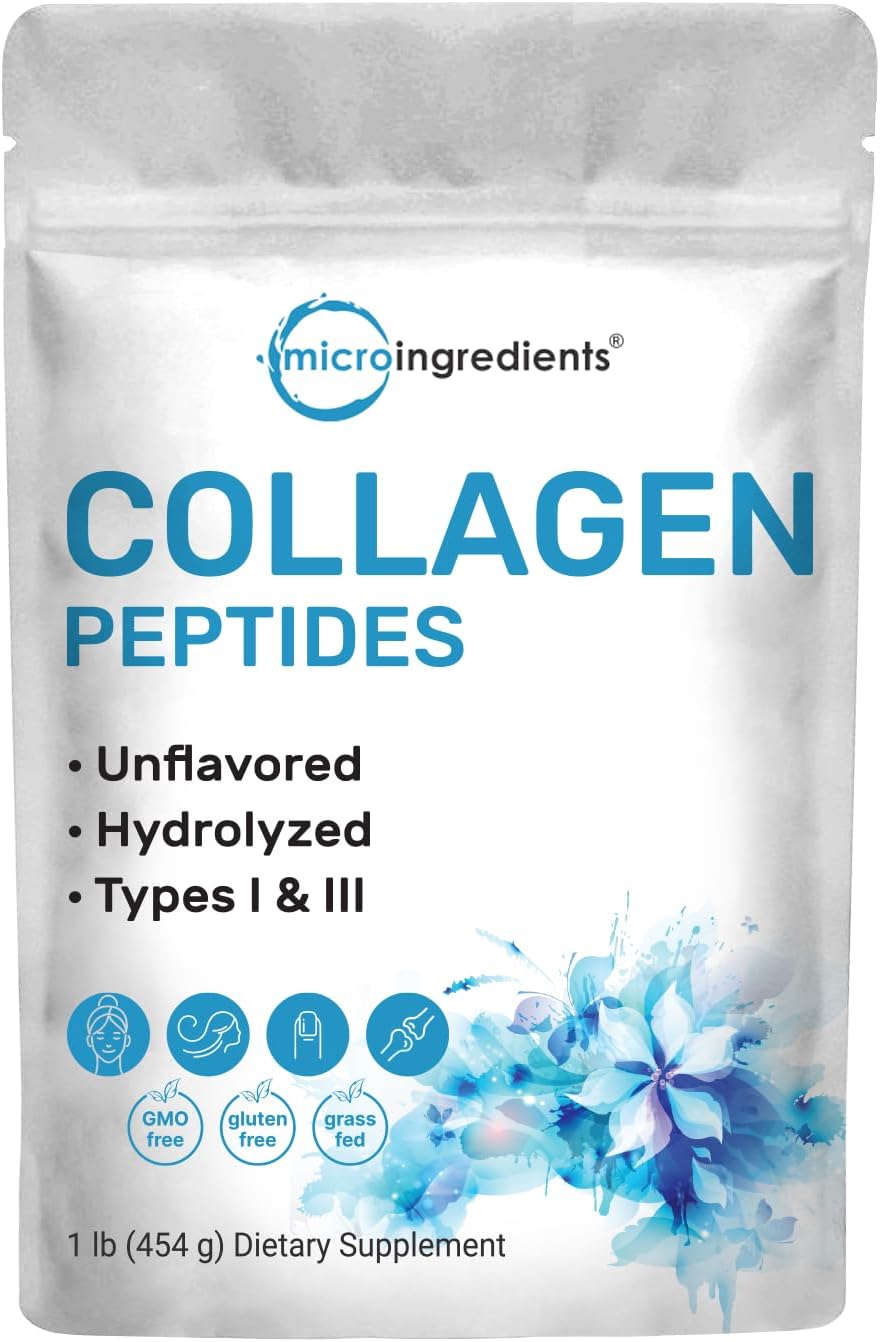 1lb Grass Fed Bovine Collagen Peptides Powder | Type I & III Unflavored | Vital Nutrients for Hair, Skin & Joints | Easy Mixing