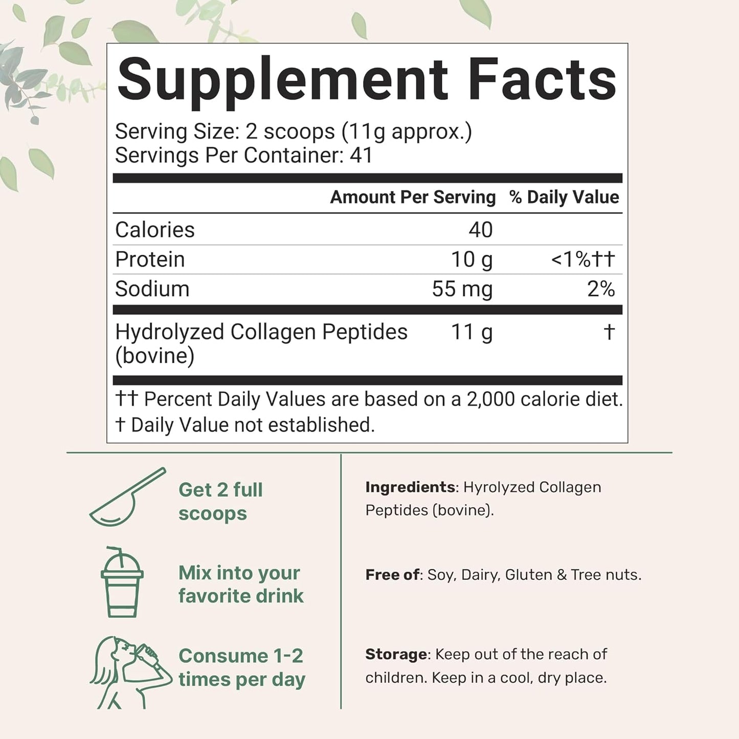 1lb Grass Fed Bovine Collagen Peptides Powder | Type I & III Unflavored | Vital Nutrients for Hair, Skin & Joints | Easy Mixing