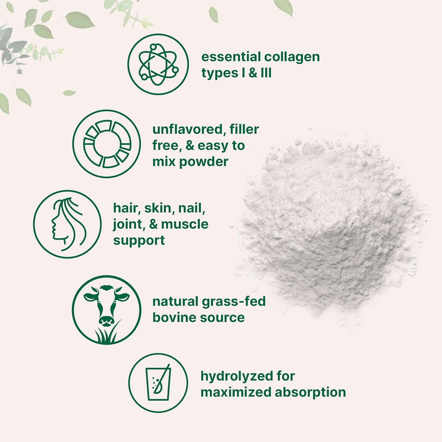 1lb Grass Fed Bovine Collagen Peptides Powder | Type I & III Unflavored | Vital Nutrients for Hair, Skin & Joints | Easy Mixing