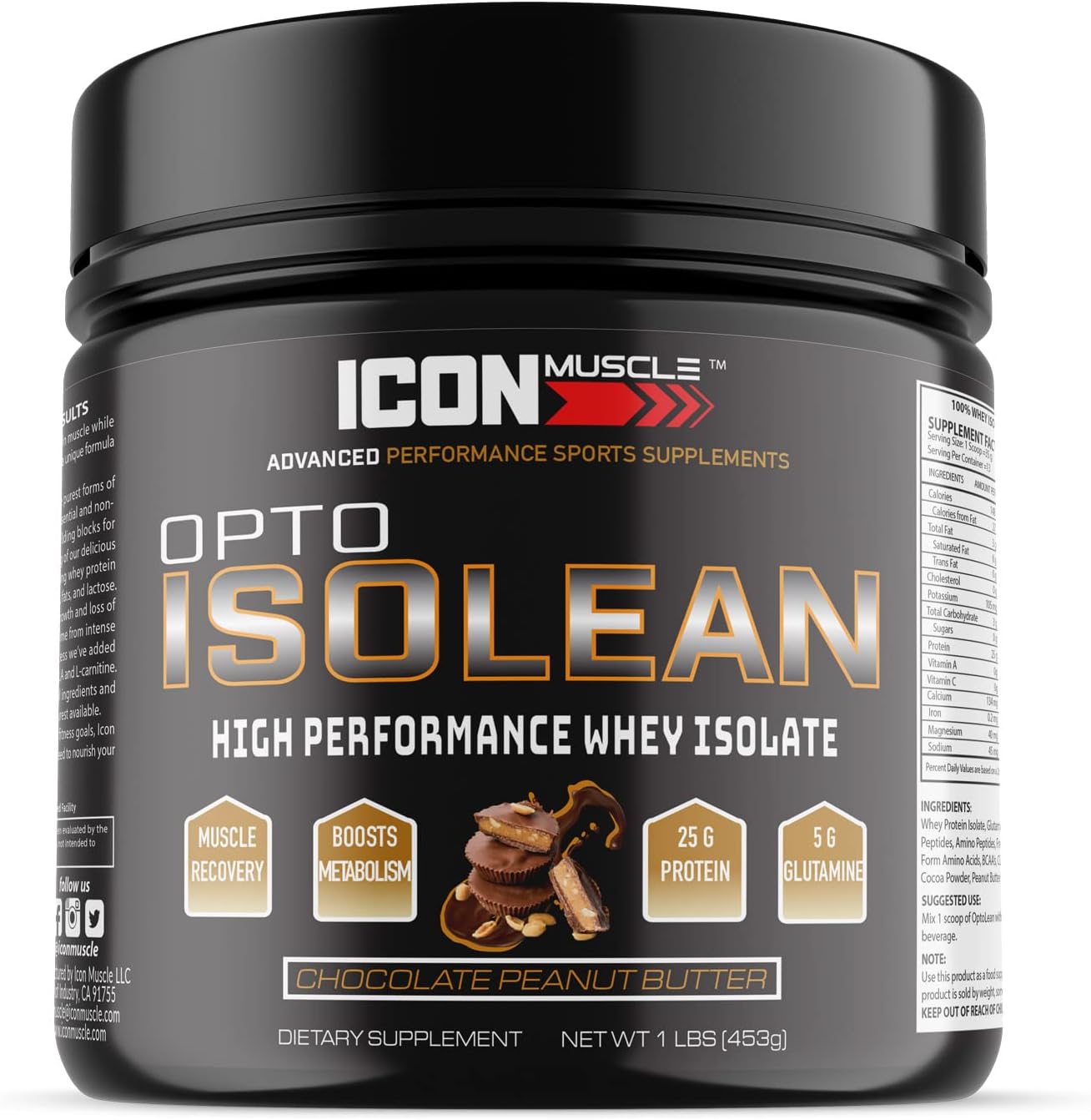 1lb Icon Muscle Isolean Whey Protein Isolate Powder - Variety of Flavors Available (Chocolate Peanut Butter)