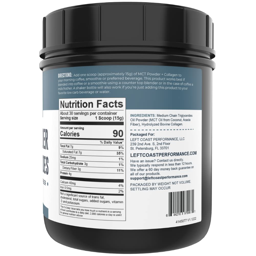 1lb Left Coast Performance Chocolate MCT Oil Powder & Collagen Peptides + 1lb Unflavored MCT Oil Powder & Collagen Peptides