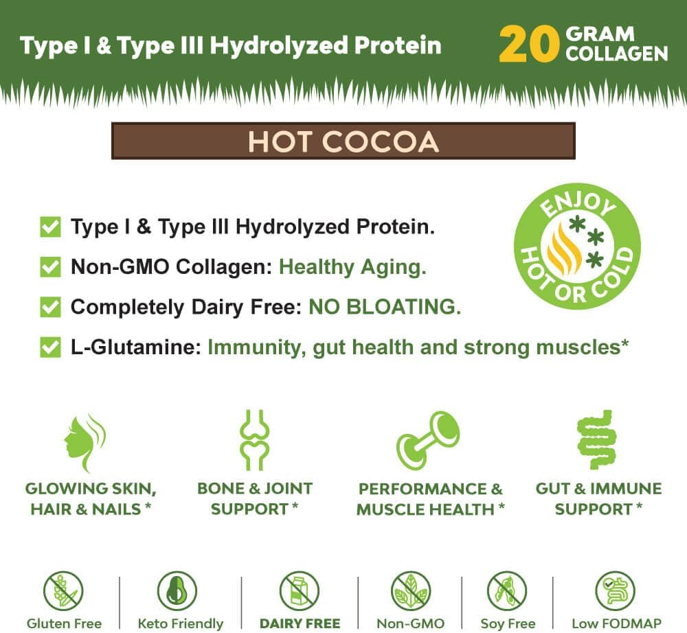 1LB MariGold Grass-fed Collagen Peptides Powder Hot Cocoa - Pure Type I & III Bovine Hydrolyzed Collagen, Non-GMO, Hormone Free, Soy Free, Gluten Free, Dairy Free, Keto-Friendly