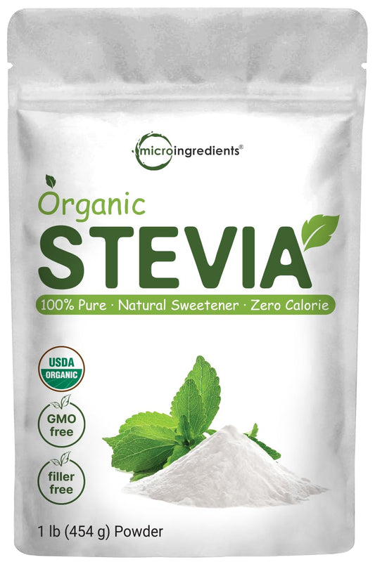 1lb Micro Ingredients Pure Organic Stevia Powder - 2,837 Servings, High Grade Green Leaf Extract Reb-A, 0 Calorie Natural Sweetener, Keto Friendly