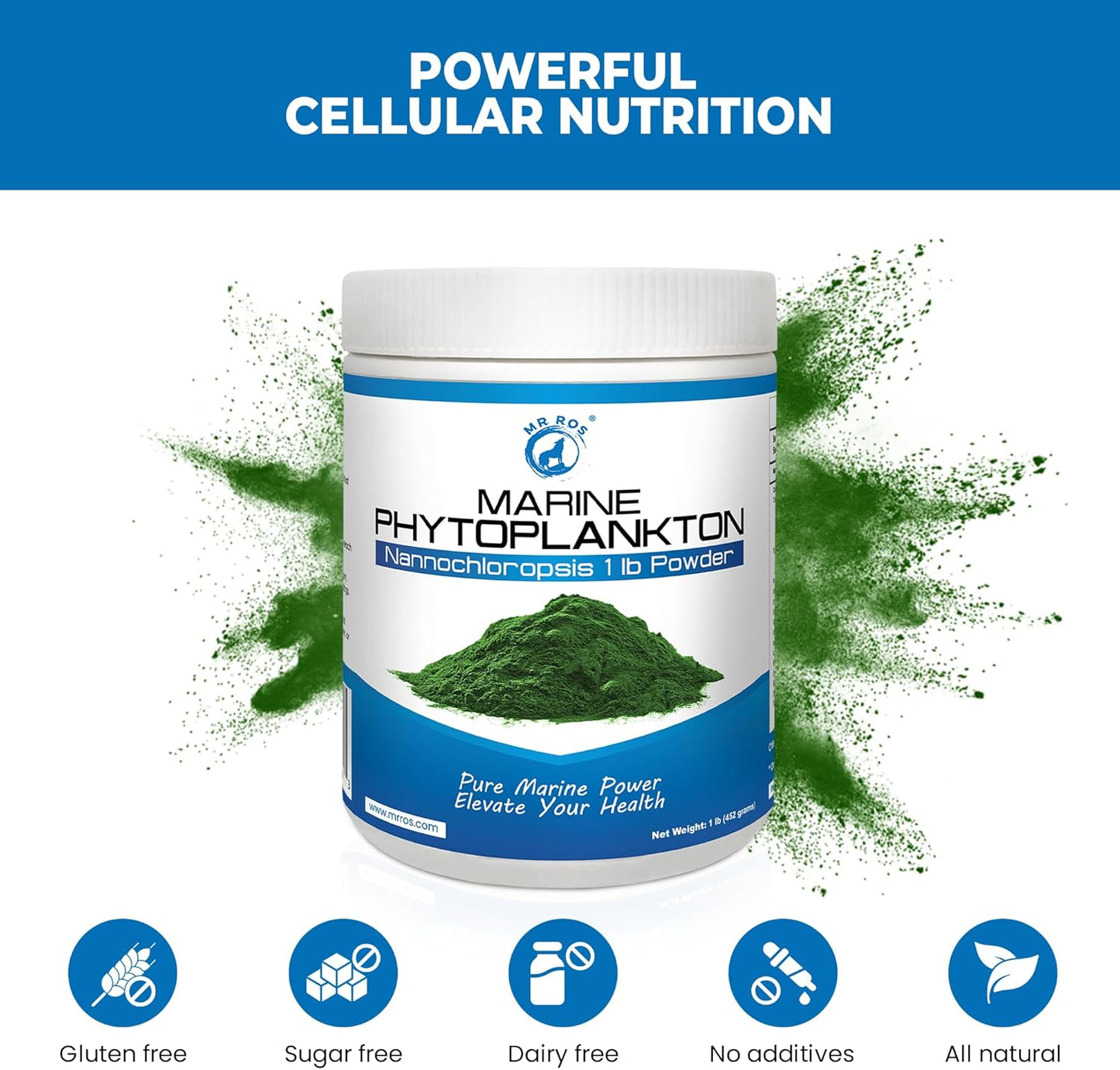 1lb Mr. Ros Marine Phytoplankton: Eco-Friendly Superfood Boosts Wellbeing for Dogs, Men, and Women
