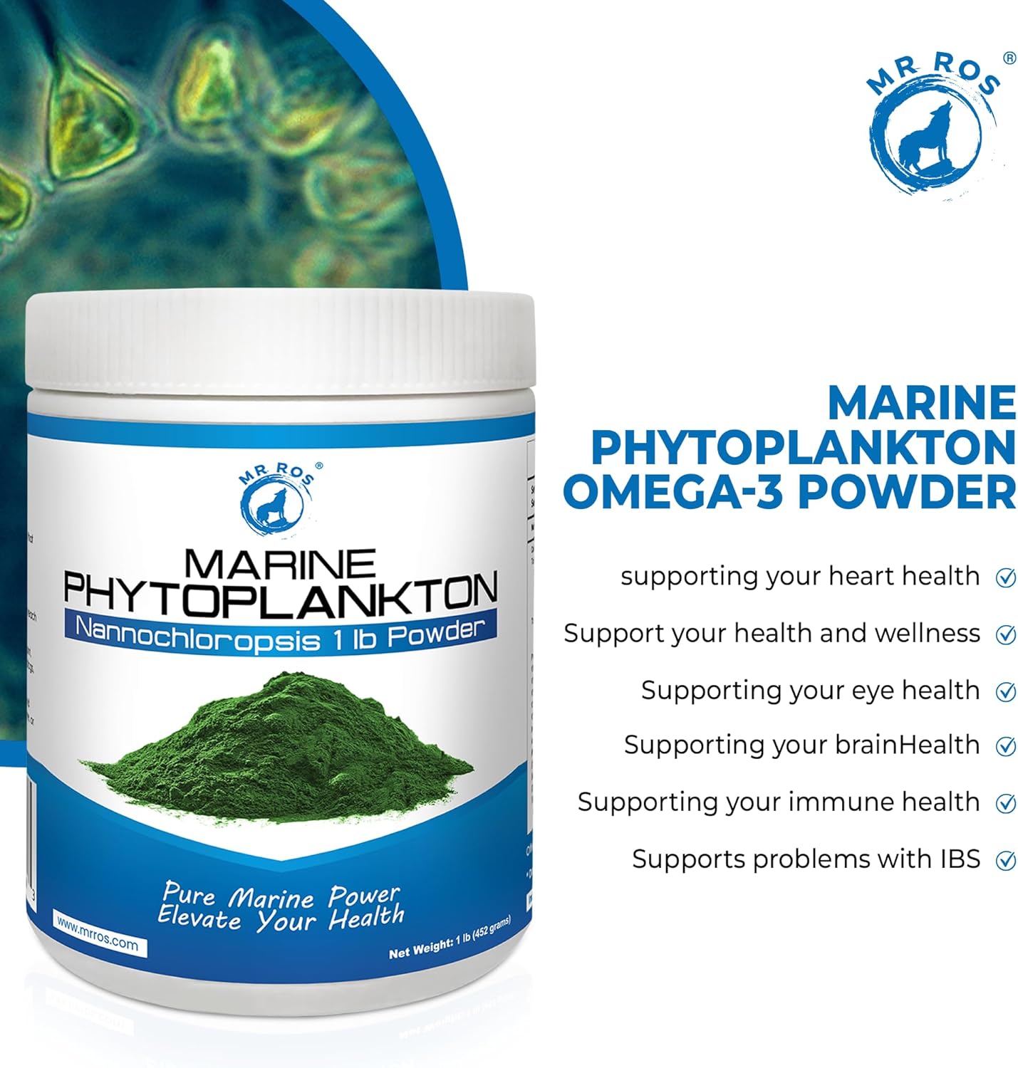 1lb Mr. Ros Marine Phytoplankton: Eco-Friendly Superfood Boosts Wellbeing for Dogs, Men, and Women