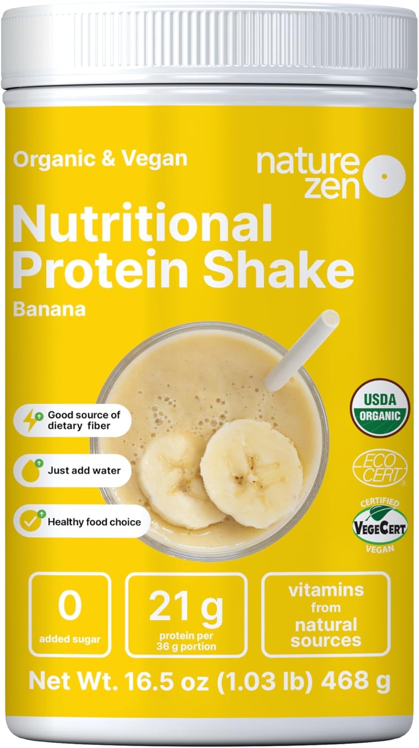 1LB Nature Zen Plant-Based Protein Powder - Banana Flavor, No Sugar, Gluten, Soy or Peanuts - 454G