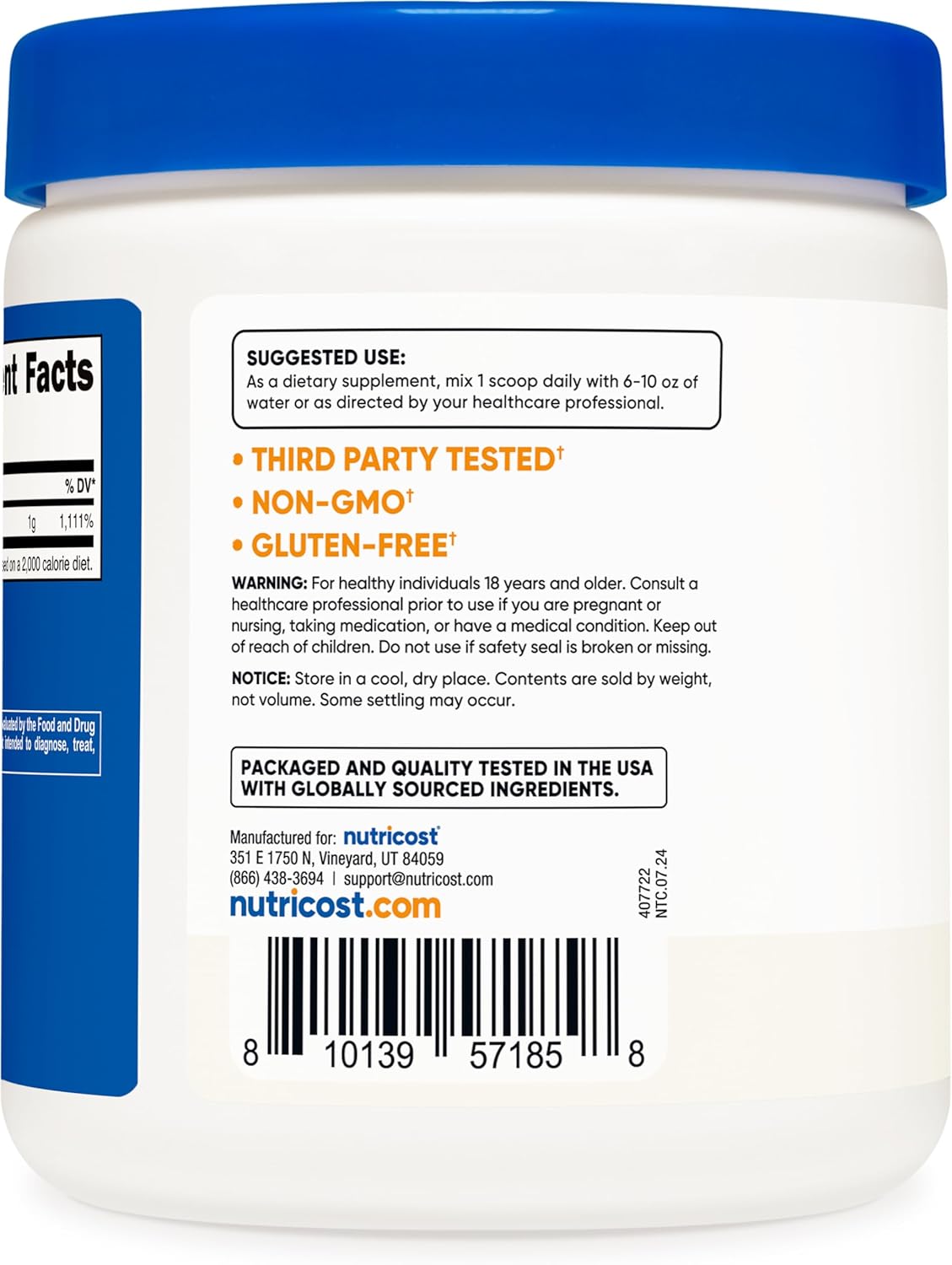 1LB Nutricost Pure Vitamin C Powder (Ascorbic Acid) - High Quality Supplement for Immune Support and Antioxidant Benefits