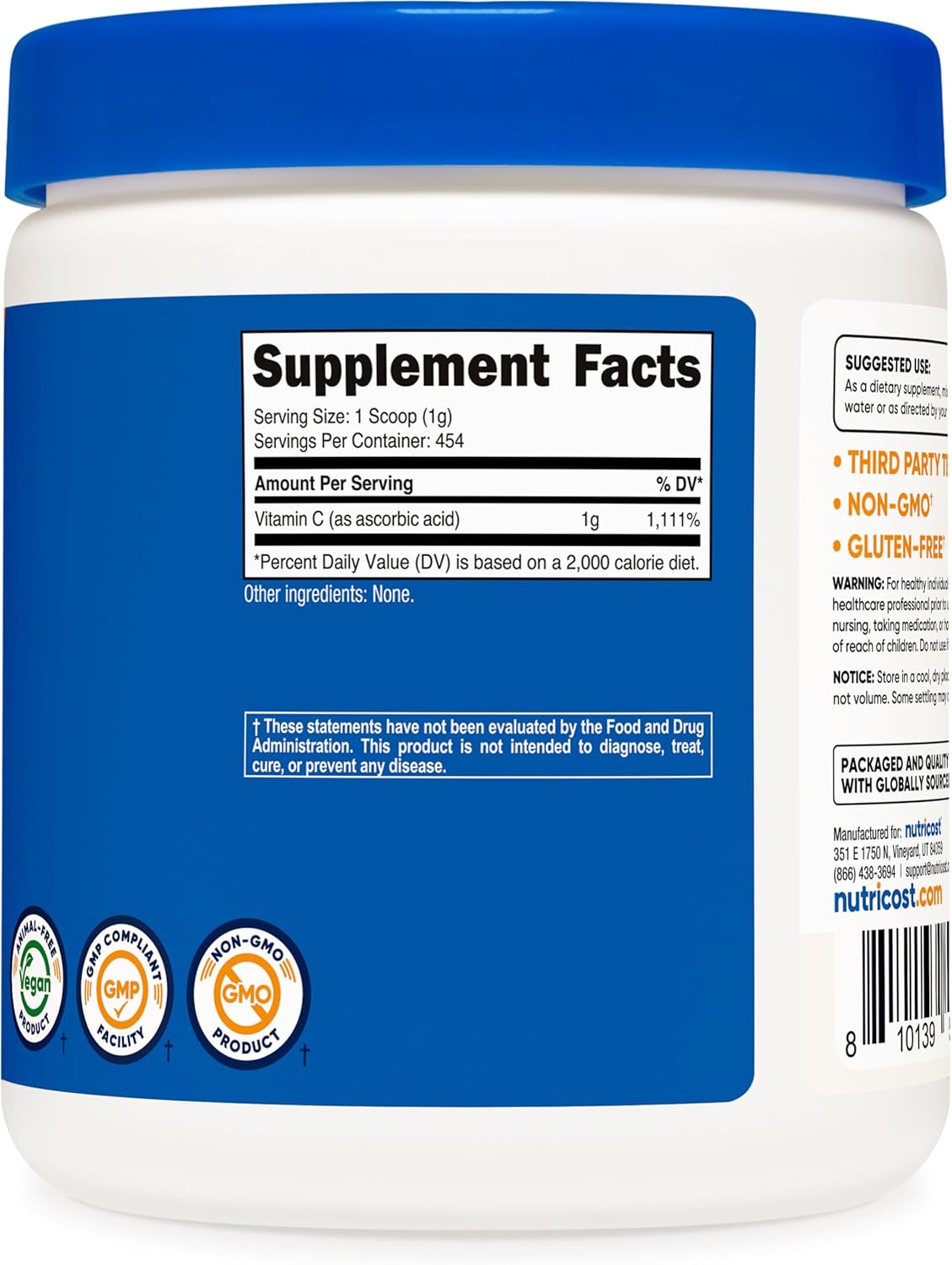 1LB Nutricost Pure Vitamin C Powder (Ascorbic Acid) - High Quality Supplement for Immune Support and Antioxidant Benefits