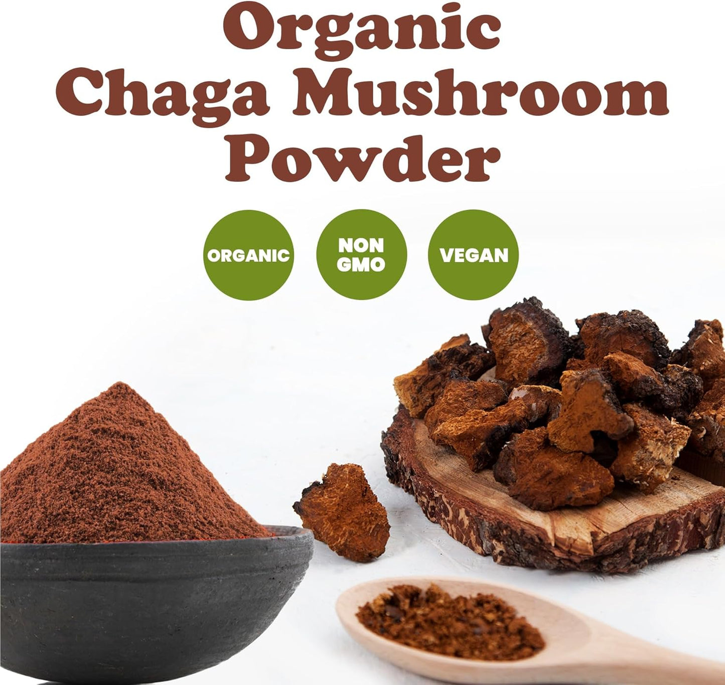 1lb Organic Chaga Mushroom Powder - Vegan Superfood for Immunity - Rich in Antioxidants - Non-GMO - 100% Pure - Kosher