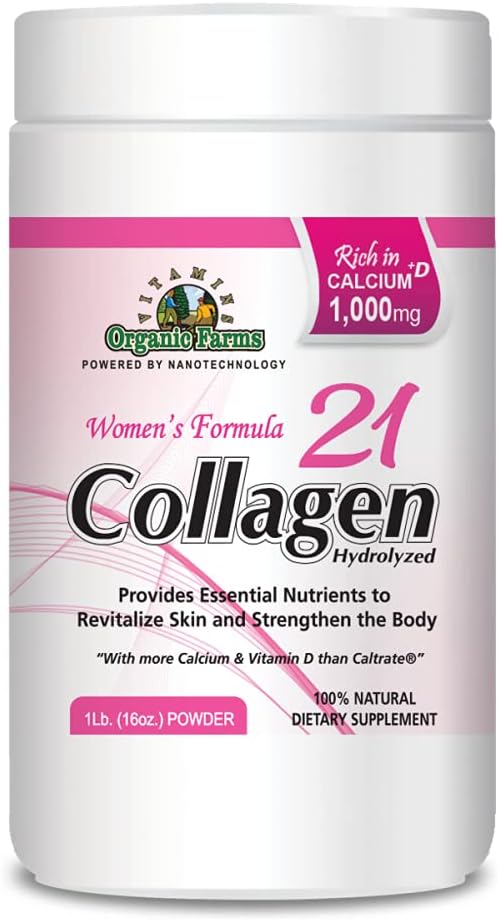 1Lb. Organic Farms Vitamins Collagen Powder - Hydrolyzed Supplement for Women - Strengthens Bones and Skin - Natural Dietary Supplement - 16oz.
