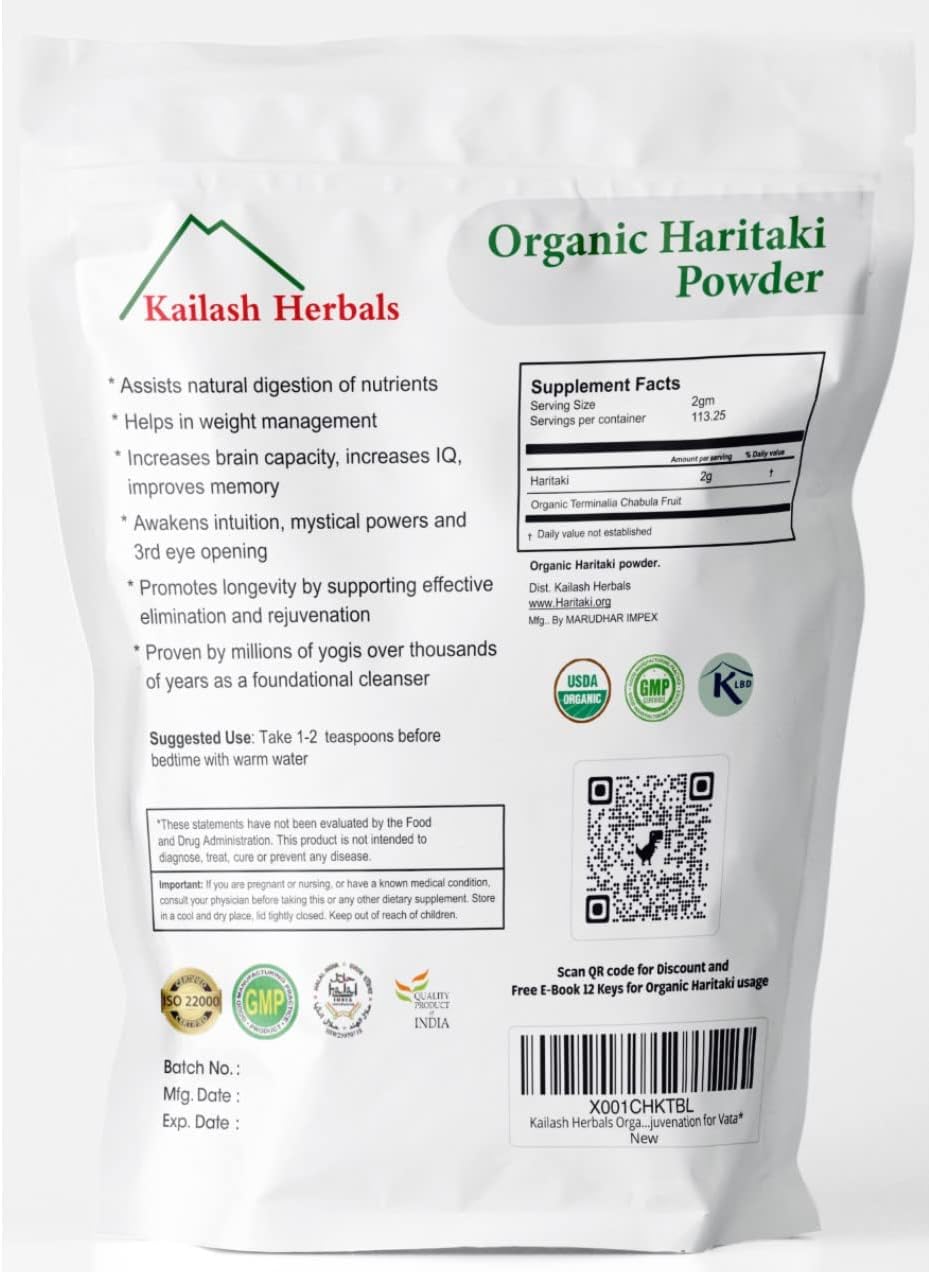 1lb Organic Haritaki Powder - USDA Certified for Digestive Health & Detox - Terminalia Chebula Vata Support