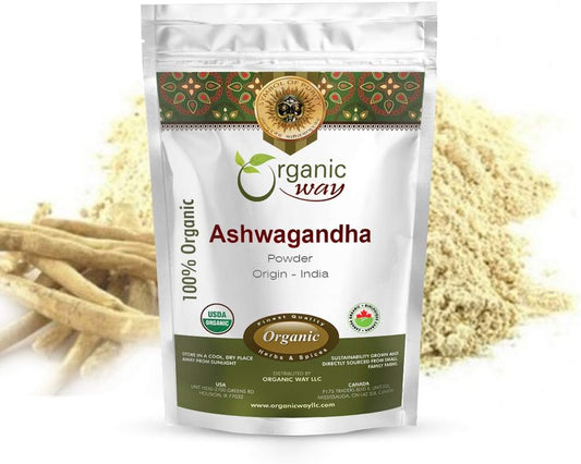1Lb Premium Organic Ashwagandha Root Powder from India - Vegan, Non-GMO, Gluten-Free, USDA Certified & Kosher