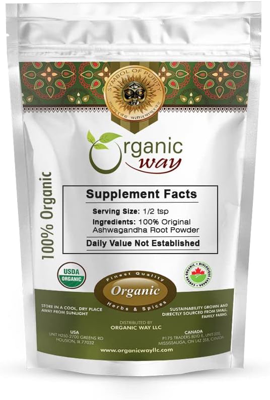 1Lb Premium Organic Ashwagandha Root Powder from India - Vegan, Non-GMO, Gluten-Free, USDA Certified & Kosher