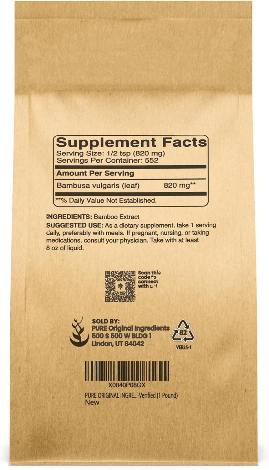 1lb Pure Organic Bamboo Extract - Non-GMO, Gluten-Free, Lab-Verified Herbal Supplement