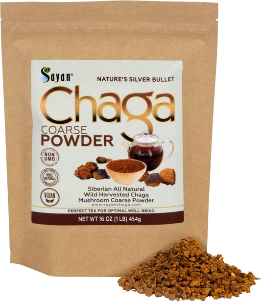 1lb Sayan Siberian Raw Coarse Chaga Powder - Premium Wild Harvested Antioxidant Tea for Immune System - Energy and Clarity - Non-GMO
