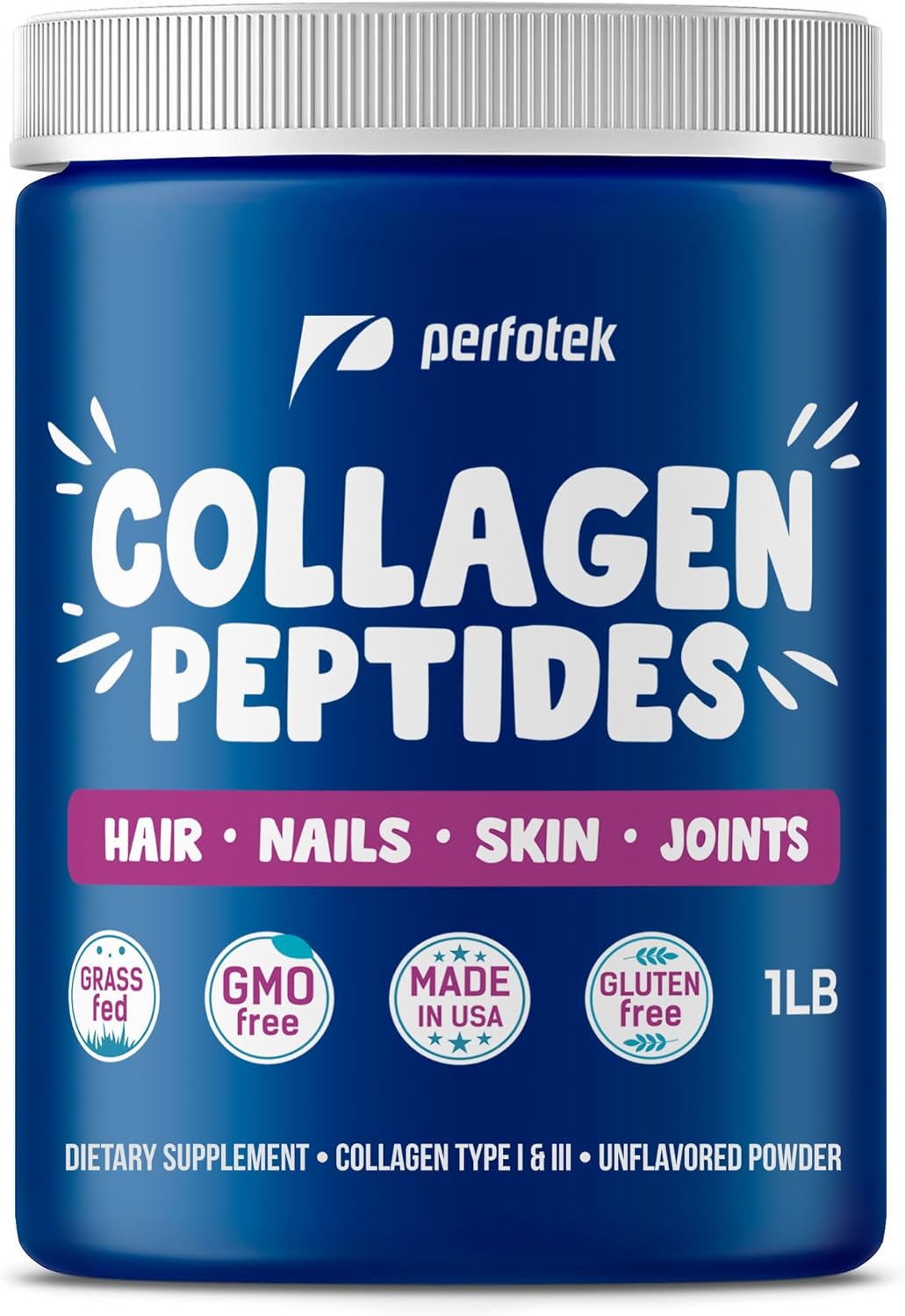 1lb Somall Collagen Powder, Unflavored Hydrolyzed Protein Peptides for Healthy Hair, Skin, Joints, and Nails - Grass-Fed, Non-GMO, Gluten-Free, Kosher Pareve - Men and Women, Types I & III, Easy to Mix