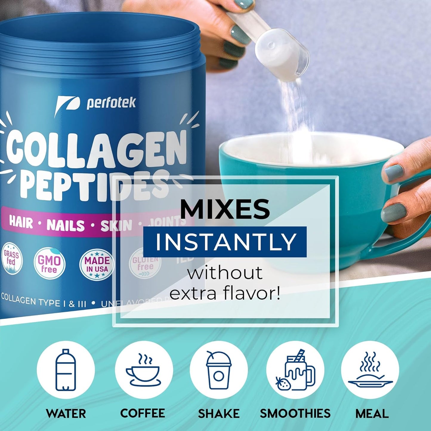 1lb Somall Collagen Powder, Unflavored Hydrolyzed Protein Peptides for Healthy Hair, Skin, Joints, and Nails - Grass-Fed, Non-GMO, Gluten-Free, Kosher Pareve - Men and Women, Types I & III, Easy to Mix