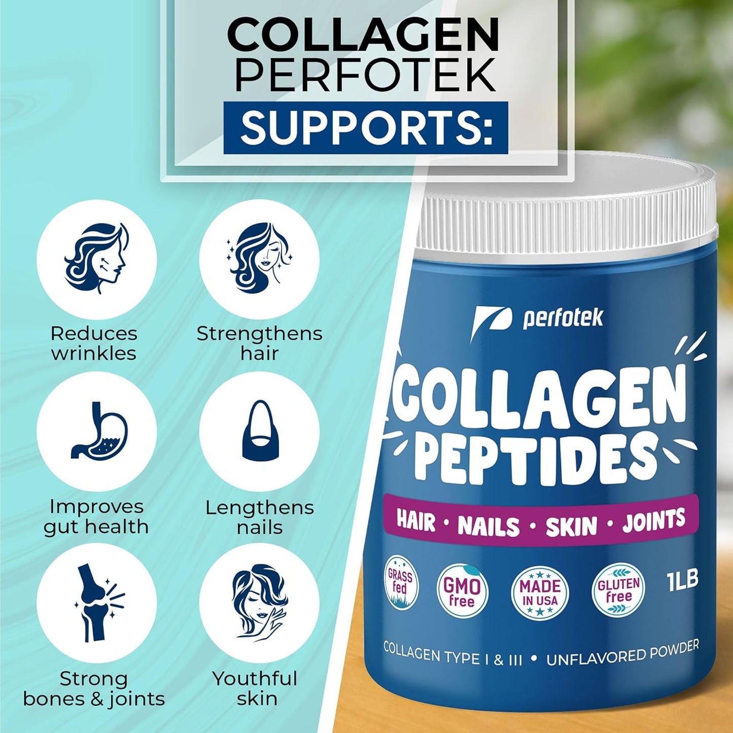 1lb Somall Collagen Powder, Unflavored Hydrolyzed Protein Peptides for Healthy Hair, Skin, Joints, and Nails - Grass-Fed, Non-GMO, Gluten-Free, Kosher Pareve - Men and Women, Types I & III, Easy to Mix