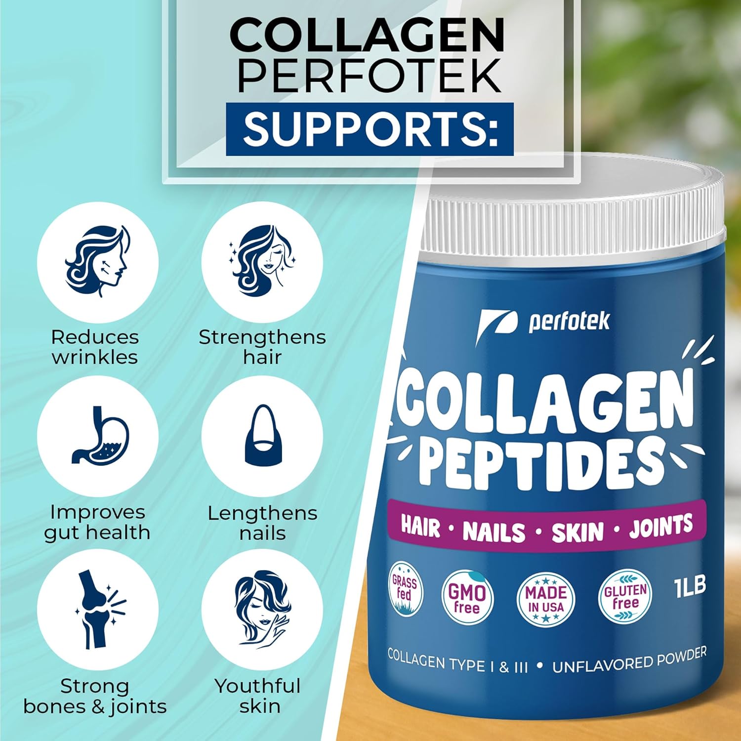 1lb Somall Collagen Powder, Unflavored Hydrolyzed Protein Peptides for Healthy Hair, Skin, Joints, and Nails - Grass-Fed, Non-GMO, Gluten-Free, Kosher Pareve - Men and Women, Types I & III, Easy to Mix