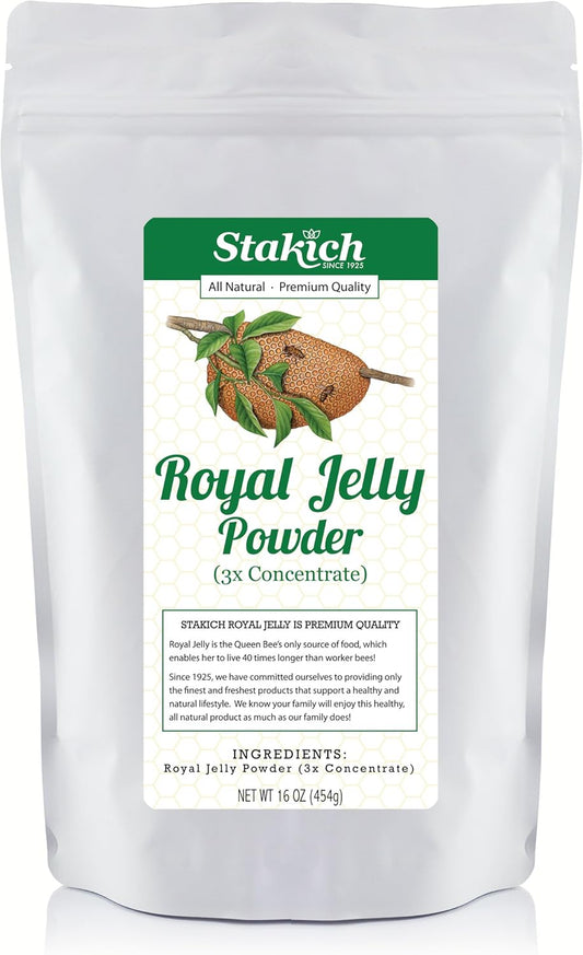 1lb Stakich Royal Jelly Powder - 3X Concentrate, Freeze Dried, Pure & Natural Supplement