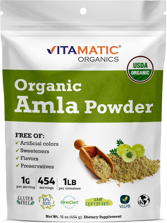 1lb Vitamatic USDA Organic Amla Berry Powder - Antioxidant Vitamin C for Immunity - Gluten Free, Non-GMO, Kosher