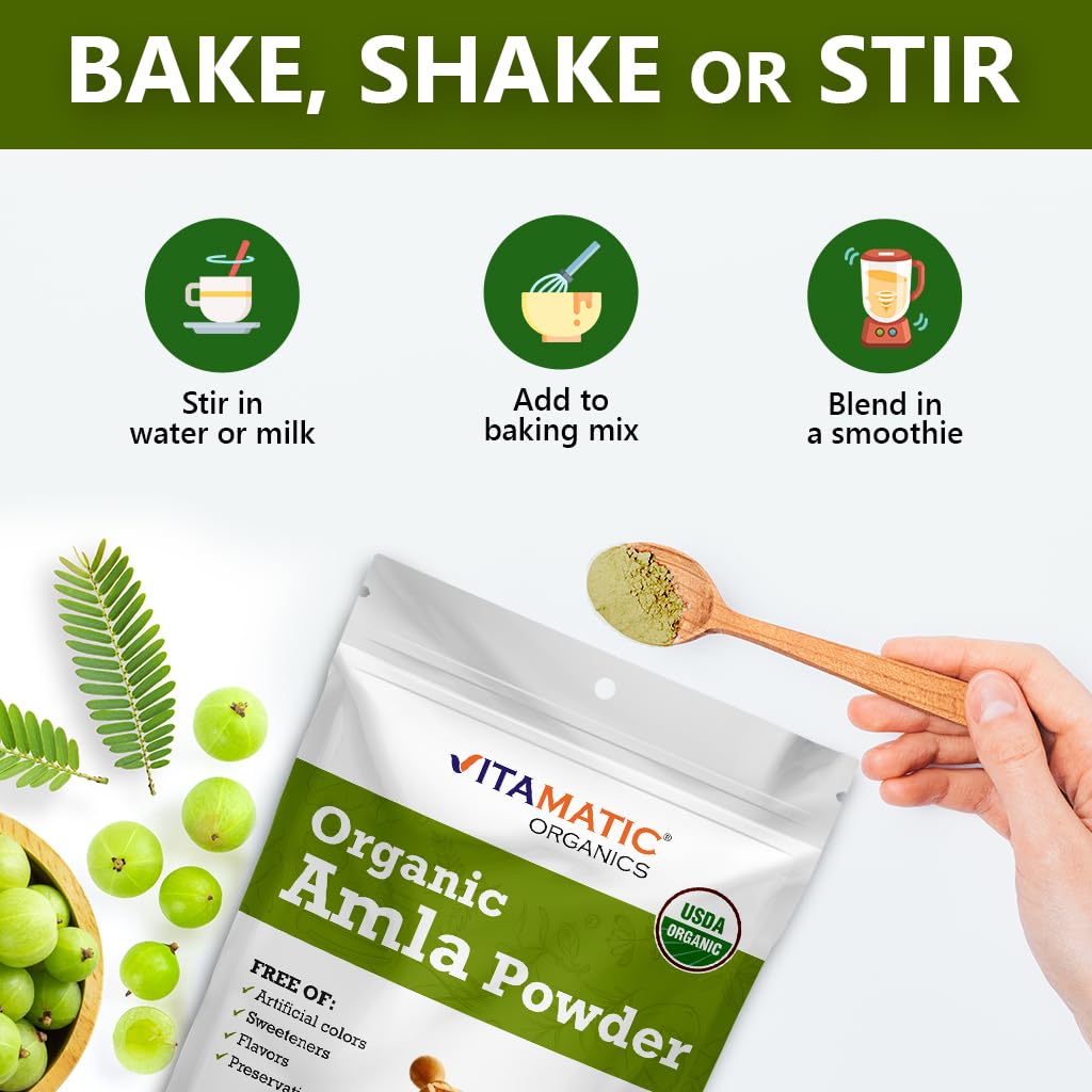 1lb Vitamatic USDA Organic Amla Berry Powder - Antioxidant Vitamin C for Immunity - Gluten Free, Non-GMO, Kosher