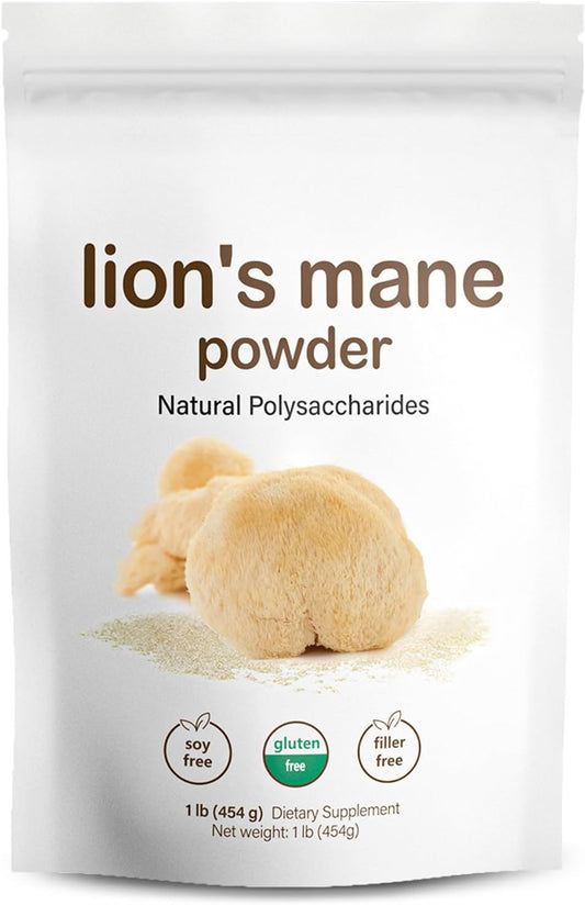 1lb Vrixlanua Lion's Mane Mushroom Powder Extract - Brain Health & Immunity Support Supplement for Mental Clarity & Cognition