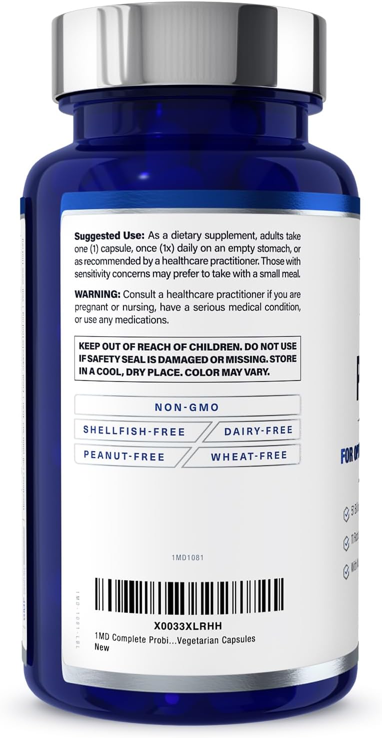 1MD Complete Probiotics Platinum 3-Pack - 51 Billion Live CFU, 11 Strains, Dairy-Free - Digestive Health Support with Prebiotics - 30 Vegetable Capsules