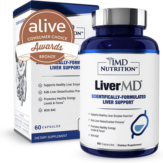 1MD LiverMD - Liver Support Supplement with Siliphos Milk Thistle Extract - Highly Bioavailable for Liver Health - 60 Capsules