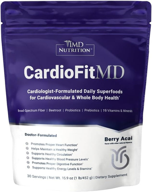 1MD Nutrition CardioFitMD - Vegan Beets Superfood Powder for Heart Health & Circulation - Nitric Oxide Supplement - Beet Root Powder for Healthy Blood Pressure - High Fiber Keto-Friendly Drink - 30 Day Supply