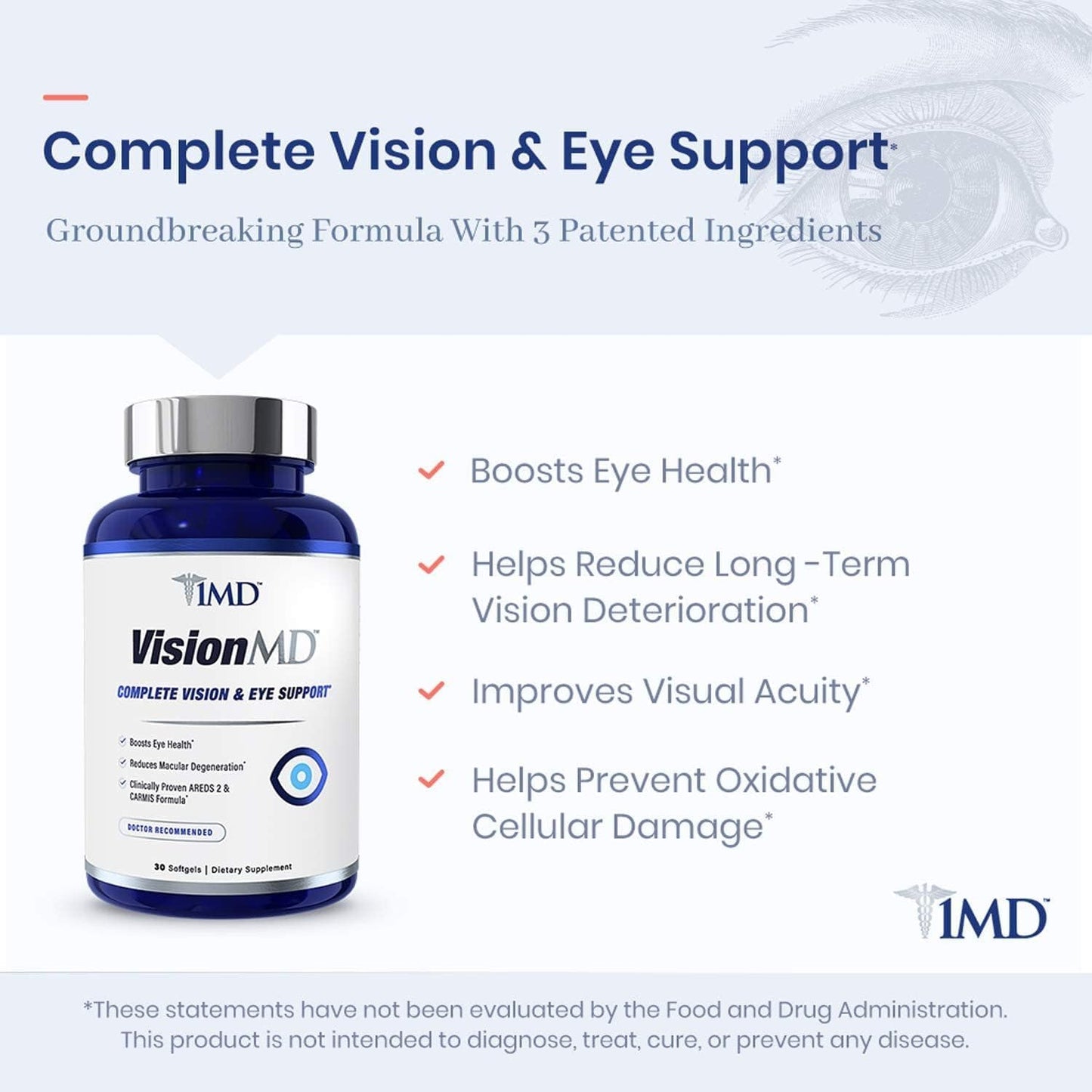 1MD Nutrition Convergence VisionMD Eye Vitamin - AREDS 2 Formula - 30 Softgels - Eye Support Supplement