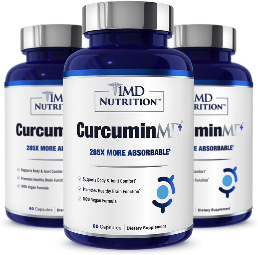 1MD Nutrition CurcuminMD Plus - 285x More Absorbable Turmeric Curcumin with Boswellia Serrata for Joint Stiffness, Muscle Recovery, and Mood Support - 540 Capsules