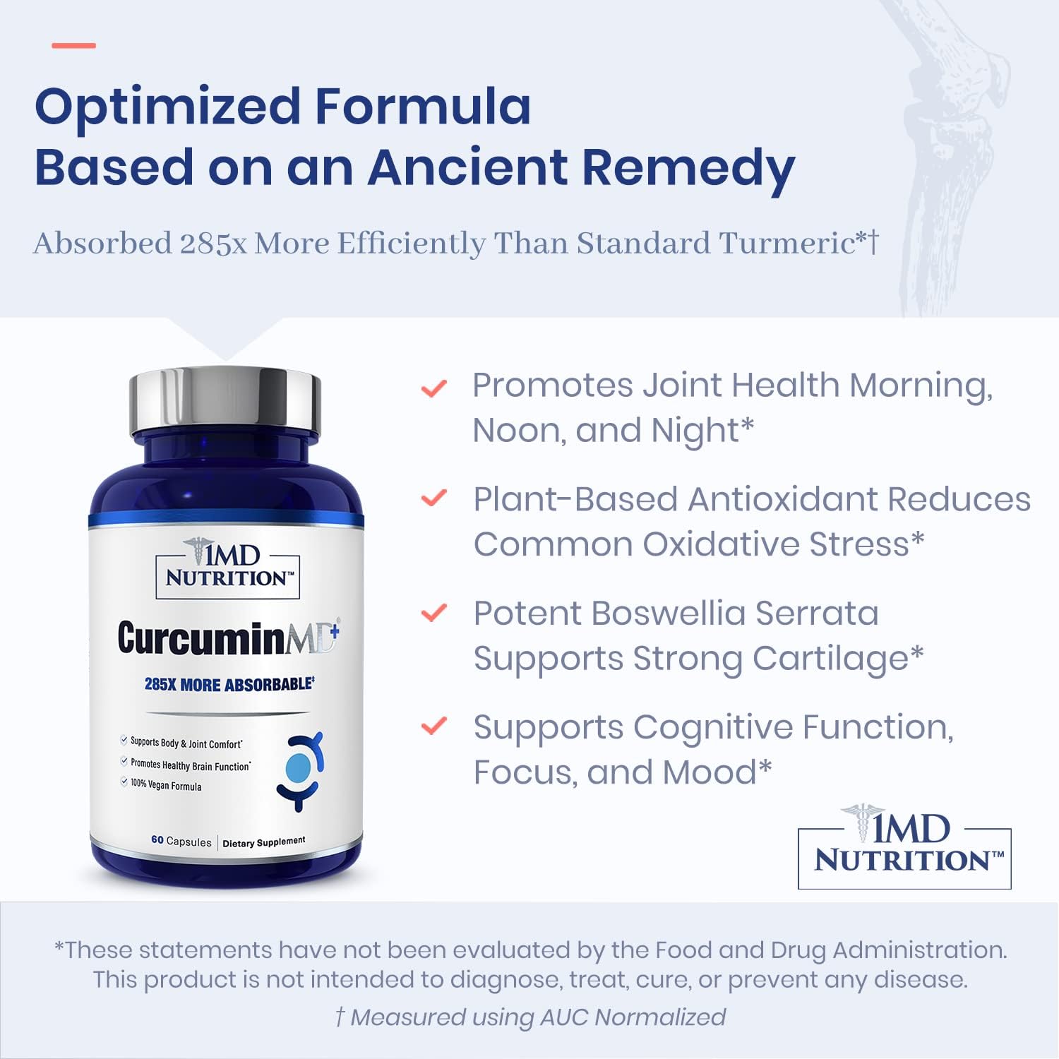 1MD Nutrition CurcuminMD Plus - 285x More Absorbable Turmeric Curcumin with Boswellia Serrata for Joint Stiffness, Muscle Recovery, and Mood Support - 540 Capsules
