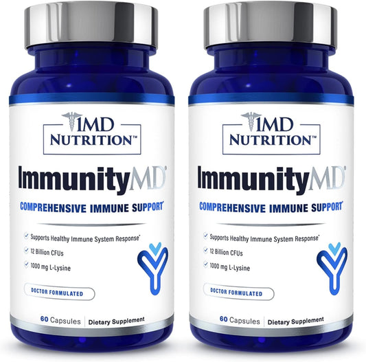 1MD Nutrition ImmunityMD: Doctor-Selected Probiotic for Immune Health - 60 Capsules x 2 Pack, Boost Immune System, Reduce Stress