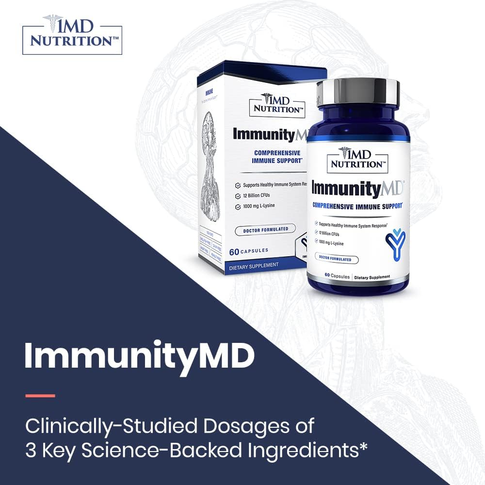 1MD Nutrition ImmunityMD: Doctor-Selected Probiotic for Immune Health - 60 Capsules x 2 Pack, Boost Immune System, Reduce Stress