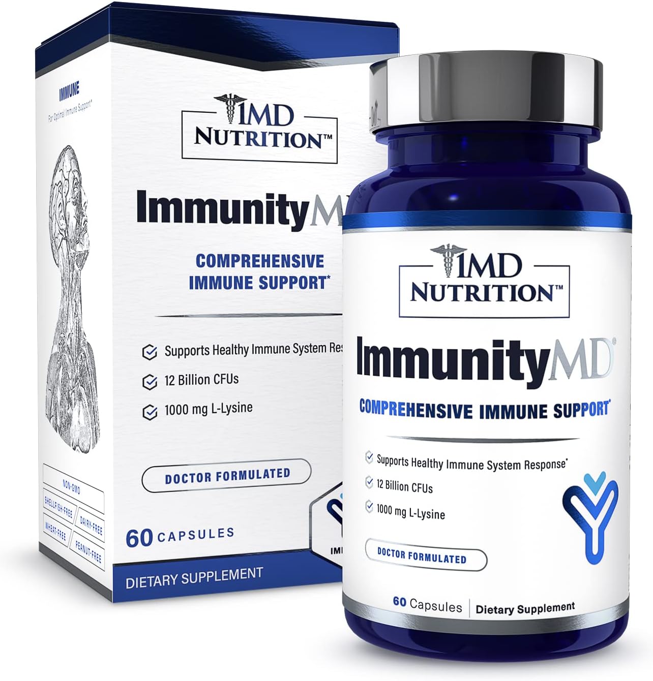 1MD Nutrition ImmunityMD: Doctor-Selected Probiotic for Immune Health - 60 Capsules x 2 Pack, Boost Immune System, Reduce Stress